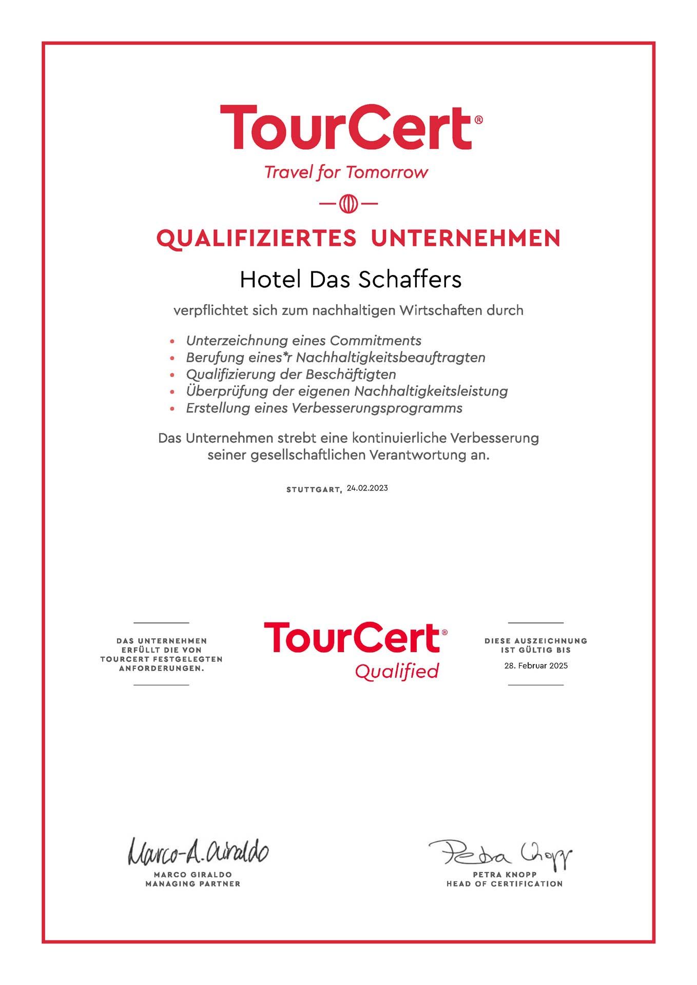 TourCert Zertifikat 2023